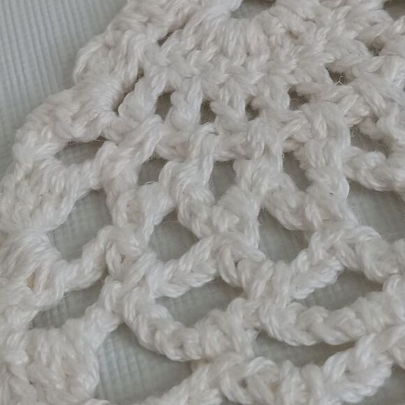 Handmade Ivory White Pineapple Stitch Large Oversized Cotton Crochet Earrings - Picture 5 of 11